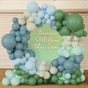 Ocean & Dino Party Balloon Garland Kit – 130pcs in Sage Green, Dusty Blue, Sand White & Pastels for Baby Showers, Birthdays & Beach-Themed Events
