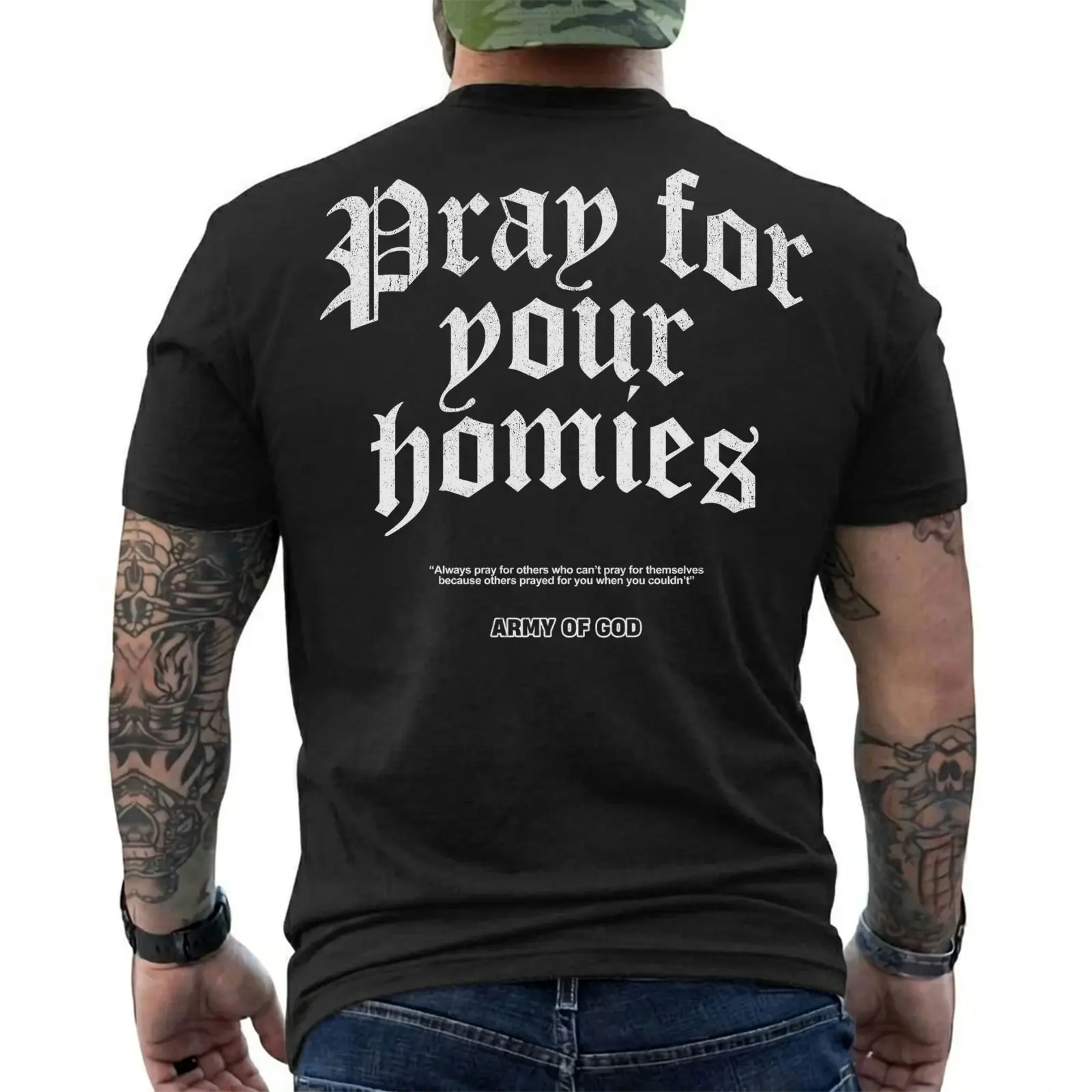 Pray For Your Homies Shirt, Army Of God Christian Tee, Streetwear Faith T-Shirt, Old English Gothic Font Shirt, Gift For Him, Fast Shipping, Short Sleeve Printed Graphic Shirt, Daily Casual Cotton Menswear