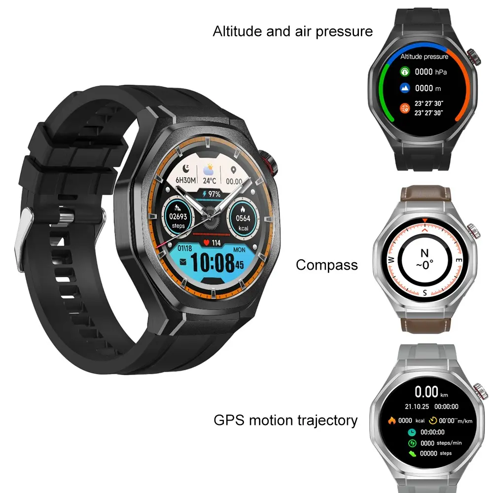 Outdoor Smart Watch with GPS Compass, Ip67 Waterproof, 1.53 Inch Touch Screen, Bluetooth-compatible Calls, Real-Time Message Push, Voice Assistant