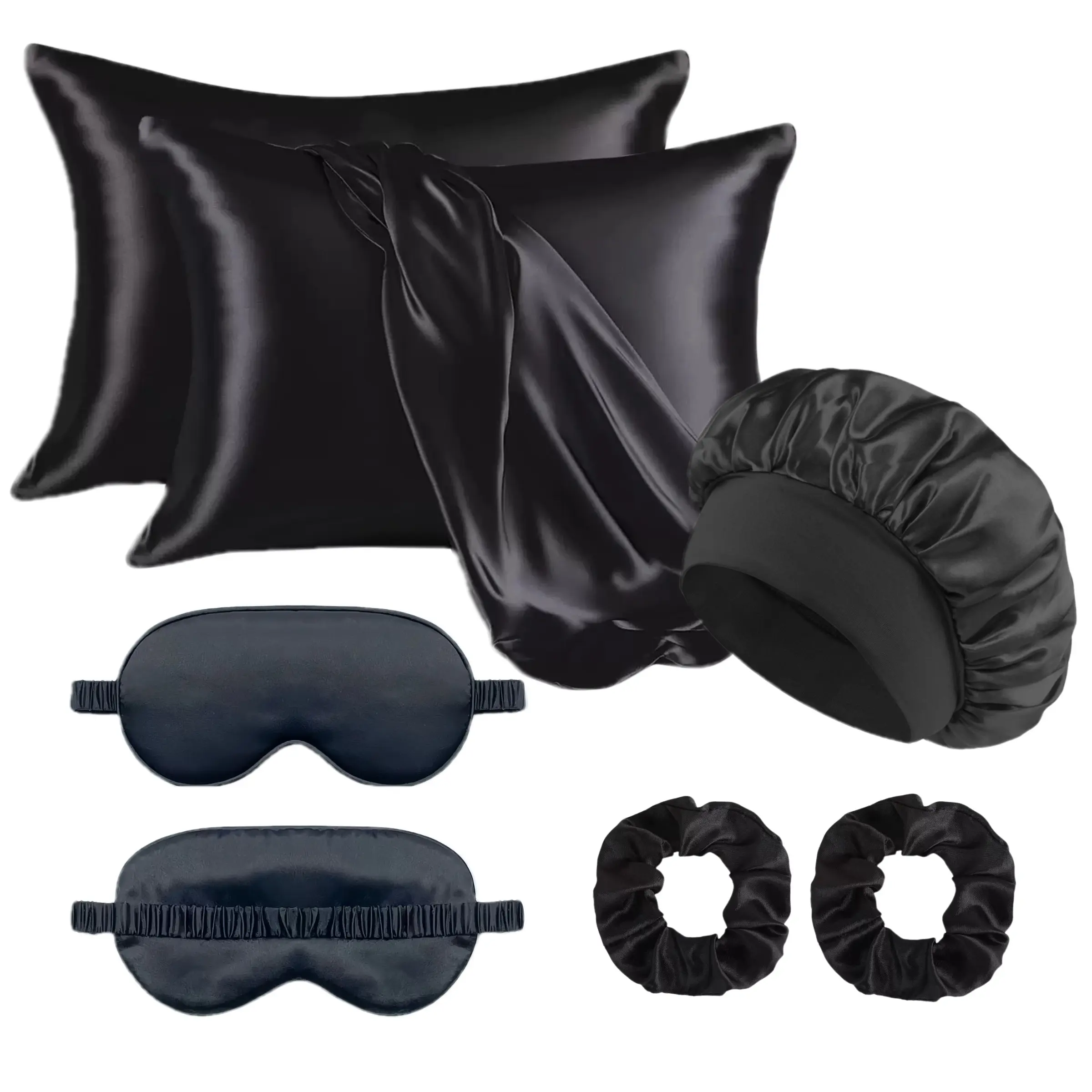 Satin Silk Hair Care Set, Pillowcase + Satin Bonnet + Hair Band, Anti-Frizz, Heatless Styling Tool, Suitable for Curly Long Hair