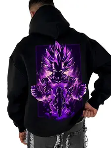 DBZ  Energy Warrior Hoodie, Back Graphic Anime Style Power Design, Dark Streetwear Pullover, Electric Aura Hoodie Gift