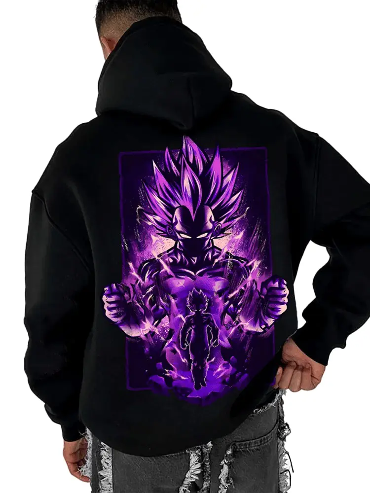 DBZ  Energy Warrior Hoodie, Back Graphic Anime Style Power Design, Dark Streetwear Pullover, Electric Aura Hoodie Gift