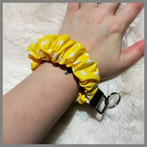 Scrunchie Wristlet Keychain || Yellow Polka Dots
