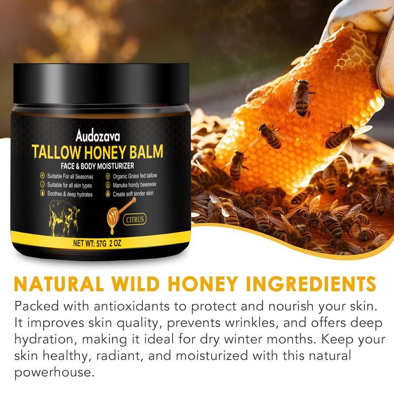 Tallow Honey Balm, Beef Tallow for Skin, Moisturizer with Organic Grass-Fed Beef Tallow Balm Raw Honeys and Beeswax, Suitable for All Skin Types