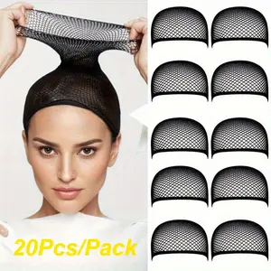 20Pcs/Pack Unisex Mesh Wig Cap Stretchable Elastic Black Hair Net Stretch Open Ended Fishnet Wig Net Breathable Mesh Cap for Wig Accessories