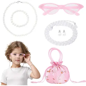 5 count Old Lady Costume Set Grandma Granny Glasses Eyeglasses Chain  Necklace Bracelet for Women Granny Halloween Costume