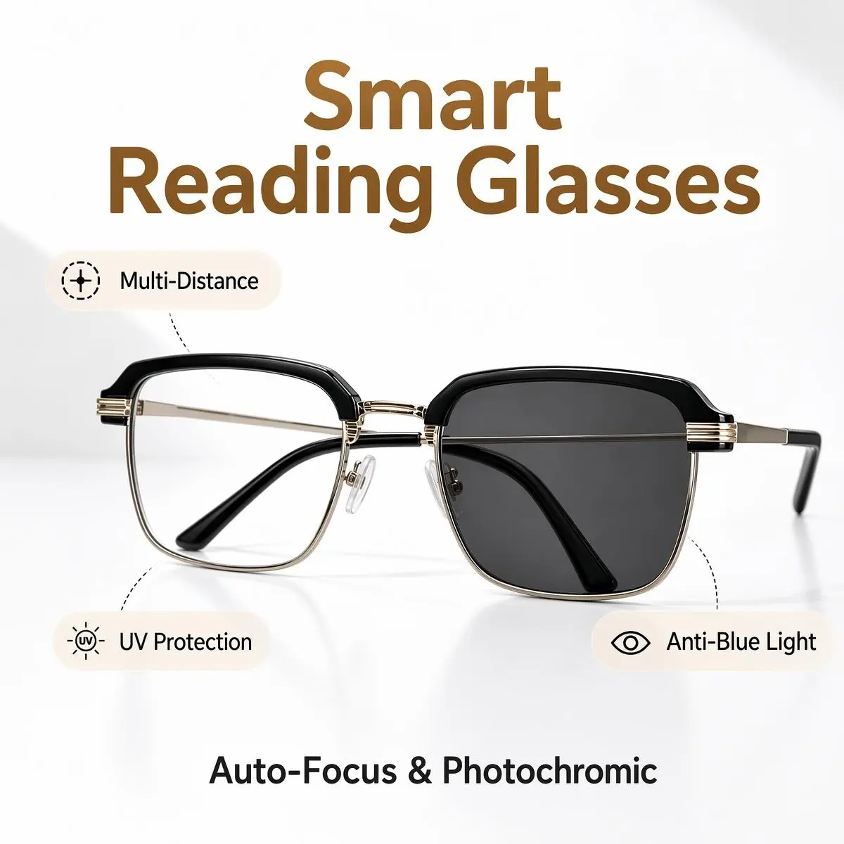 Smart Auto Focus Photochromic Reading Glasses for Men Women. Blue Light Blocking UV400 Protection Transition Readers, Progressive Multifocal Sunlight Auto Darkening Lens for Clear Far Near Vision. Anti Glare Computer Eyeglasses. Great Gifts for Parents