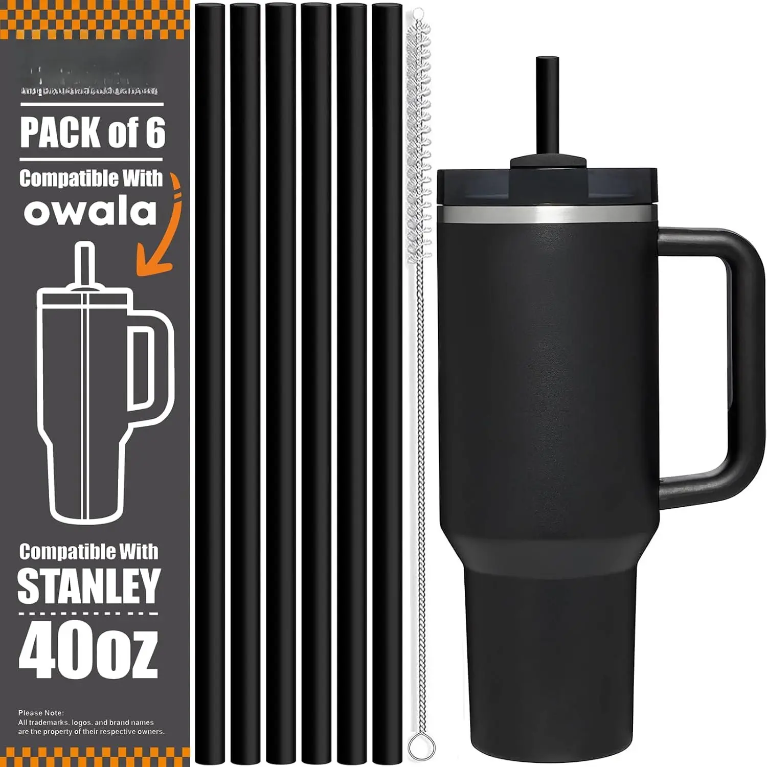 [DISHWASHER SAFE] 6 Pack Black Replacement Straws for  40 oz 30 oz Cup Tumbler, 12 inch Long  Plastic Straws with Brush for , Owala, Yeti Tumbler,
