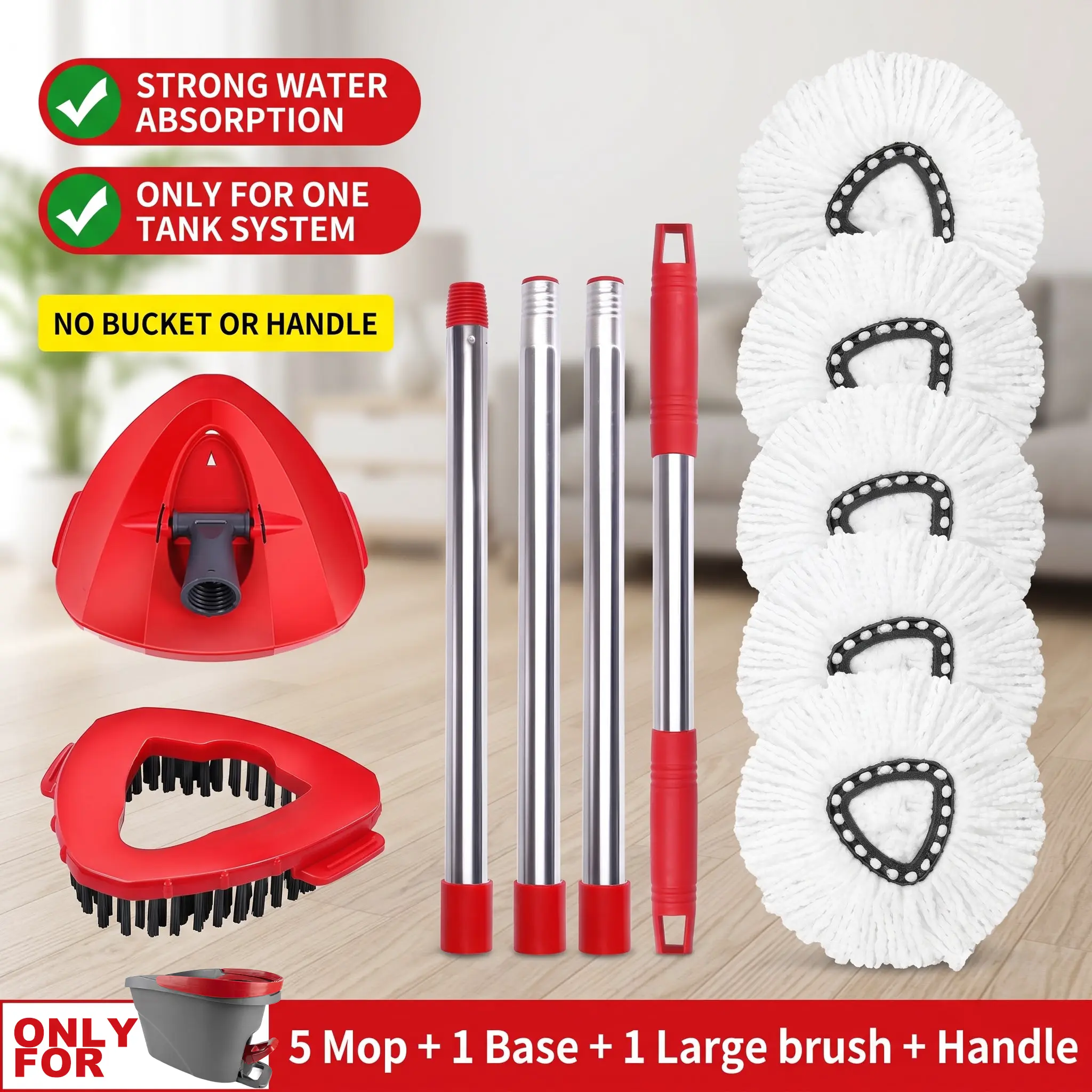 360° Spin Mop Set, Hands-Free Floor Cleaning Tool with Adjustable Handle, 5 Microfiber Heads, Home Essential Household Appliance