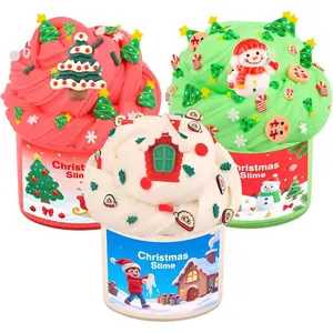 Christmas Slime Kit with 3 Pack Butter Slime, Red Green White Slime, Xmas Stickers and Charms, Party Favors Gift for Girls and Boys, Super Soft and Non-Sticky DIY Surprise Slime, Stocking Stuffers