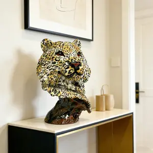 Realistic Leopard Head Half-Body Statue, Resin Animal Sculpture, Modern Home Office Desk Decor, Unique Gift for Animal Lovers