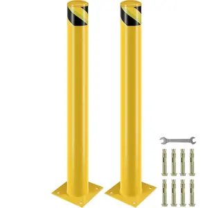Safety Bollard, 42 Inch Height Bollard Post, 4.5 Inch Diameter Steel Pipe Safety Bollard Post, Yellow Steel Bollard, Steel Safety Bollard with 8 Anchor Bolts, Perfect for Traffic-Sensitive Area