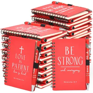Christian Prayer Journal Spiral Red Notebooks Bulk with Pens- Small Notepads (4.13"x5.43") - Christmas Gifts for women, Church Members &  Study Groups (30 Sets Red)