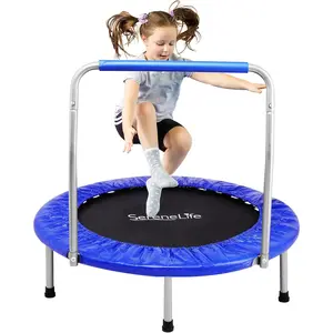 36" Foldable Mini Trampoline for Kids, Compact Fitness Rebounder with Foam Handle, Safe Stable Exercise Trampoline, 330lbs Max Load, Indoor Outdoor Active Play Trampoline for Kids Toddlers