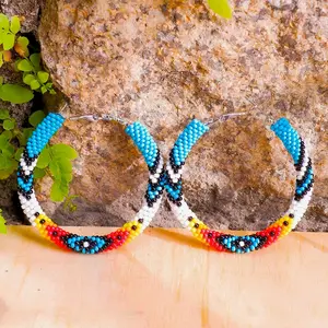 Handmade Dark Blue & Black Dust Pattern Beaded Earrings for Women