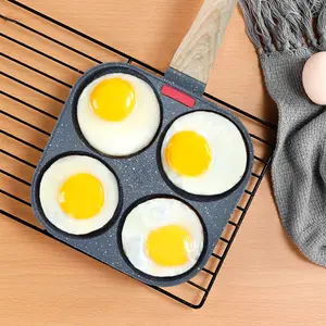 Non-stick Hole Design Egg Frying Pan, 4 Hole Skillet with Handle, Multi-Functional Breakfast & Egg Pan – Ideal for Frying Eggs, Hamburgers, Steaks, Bacon & More, Works with All Stovetops (Gas, Induction, etc.),  Temperature-Sensitive Silicone Design,