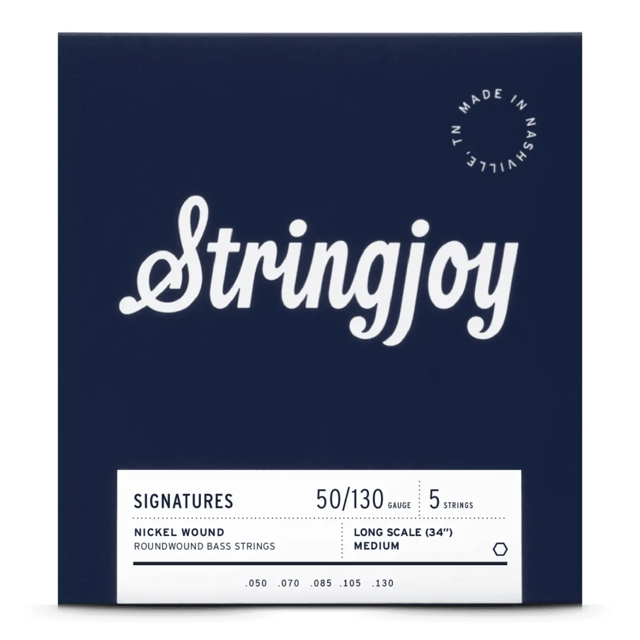 Stringjoy 5-String Bass Guitar Strings, Steel Nickel Wound, 50/130 Medium Gauge, Long Scale (34 inches)