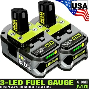 2PACK For RYOBI 8.0AH Lithium-Ion Battery  One+ Plus P108 18 Volt High Performance Long Endurance with LED 100% NEW FAST SHIPPING