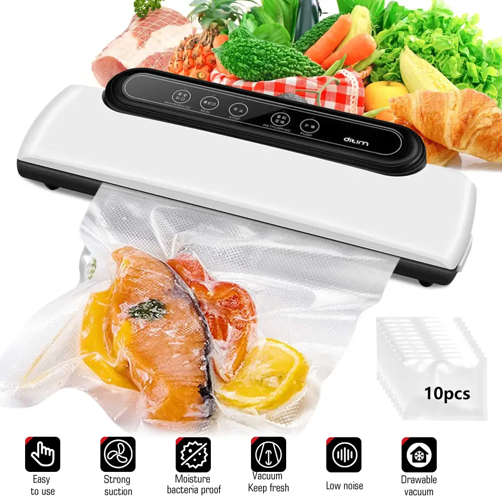 Vacuum Sealer Machine Seal a Meal Food Saver System with Free Bags, Professional Design, Compact Size, 10 Bags Included, 65 kpa Power