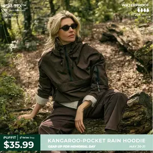 【Restocked】PUFFIT STM-TEX Waterproof Oversized Fall Hoodie Coat Warm Half Zip Rain Jacket With Adjustable Waist,Hood & Cuffs,Large Kangaroo Pocket,Shell Jacket,Ski Jacket,Spring Jacket,Windbreaker,Dog Walking,School Running,Football Mum,Stylish