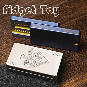 Titanium Alloy Fidget Toy, Two-Section Small Steel Ball Toy, Tiviva Edc, Rectangular Poker Spades A Silver Color and Blue, Stress Relief Tool, Portable