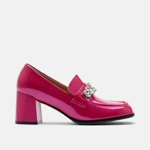 Margot Magenta Patent Leather Penny Loafer Block Pumps