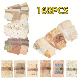 Vintage Theme Scrapbook & Embossed Craft Kit - 168 Sheets, 6-Pack Mixed Special Textured Papers, Stickers, Mixed Colors for Handmade Diaries, Creative Journaling, Textured Paper