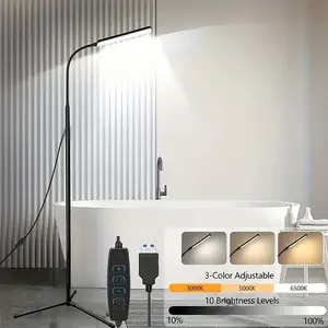 1PC New 3-Colors Adjustable LED Soft Light Gooseneck Floor Lamp | USB Powered, Dimmable Reading Light with Metal Base, Suitable for Eye Protection, Manicure, Study, Living Room,Bedroom