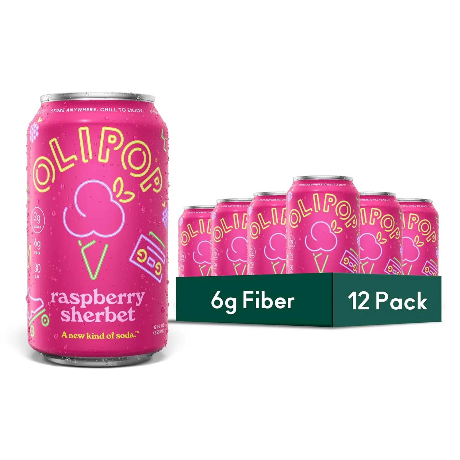 Soda Pop, Raspberry Sherbet, Pantry Pack Packed with Prebiotics, Fiber, and Botanicals, Gluten Free, GMO Free, 12oz (12-Cans) (Packaging May Vary)