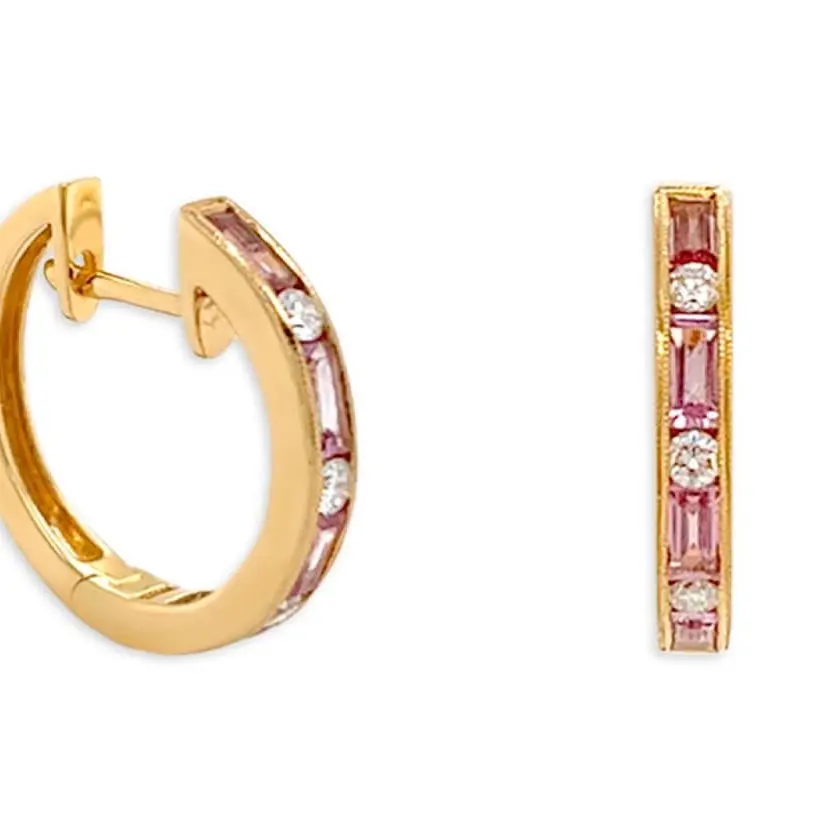 Pink Sapphire & Diamond Huggie Earrings – 18k Gold
