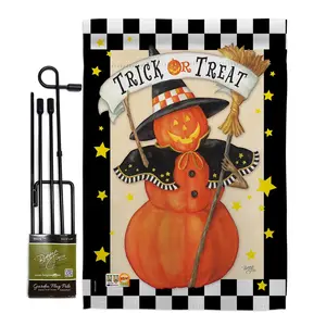 212 MAIN 13x18.5in Weatherproof Double-Sided Print Mini Flag Set - Hanging Outdoor Halloween Vertical Flag, Fall Garden Banner with Jack-O-Lantern Witch Design, Pole Included (Model BD-HO-GS-112070-IP-BO-D-US17-AM), Halloween Aesthetic, 13" X 18.5"
