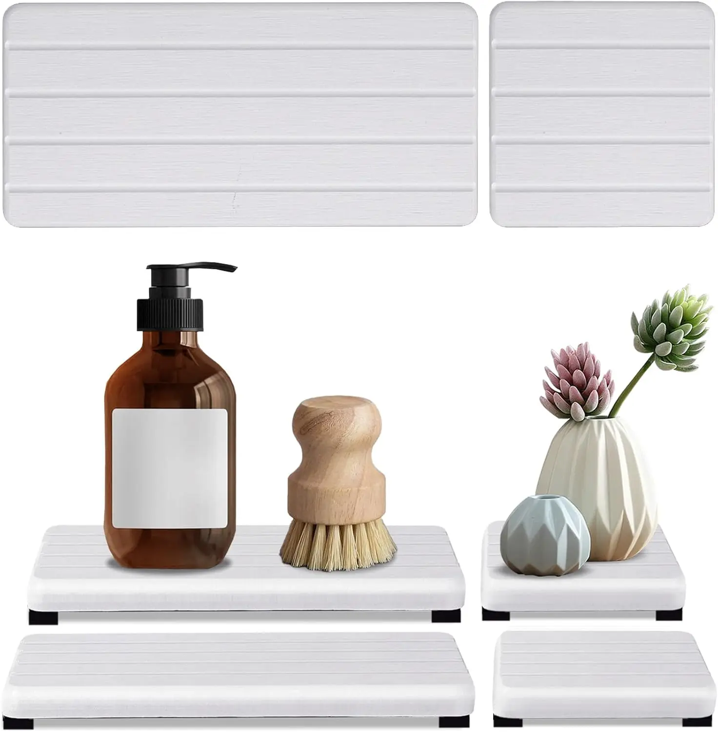 4 count Stone Drying Tray for Bathroom Sink and Kitchen Counter, Fast Drying Diatomite Stones Soap Trays, Diatomaceous Coaster, Vanity Trays, Water Absorbing Stone Tray for Sink