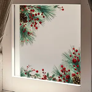 Merry Christmas Holly Leaves Window Sticker, Holiday Decoration, Pine Cone Pattern, Wall Sticker for Living Room, Bedroom, Xmas Gift Decor