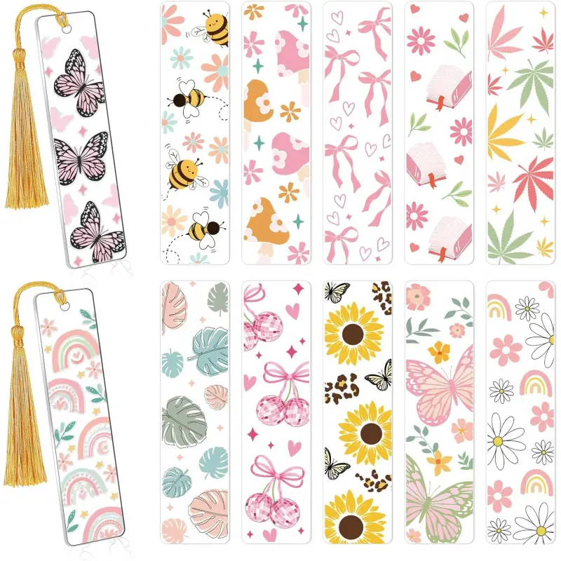 UV DTF Bookmark Stickers - 24 Sheets Flower UV DTF Decals for Acrylic Bookmarks Butterfly UVDTF Wraps Bee Rub on Transfer Stickers DIY Blank Bookmarks Book Lover Gift