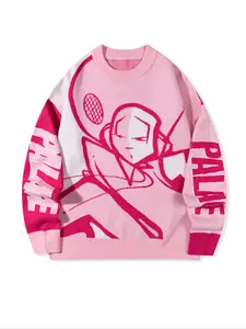 Anime/Manga Street Style Graphic Letter Print Crew Neck Long Sleeve Knit Unisex Casual Loose Top