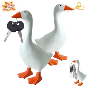 7 Inches Desk Goose Magnetic Key Holder - Cute Resin Figurine with Strong Magnet Beak Funny Animal Ornament for Office & Home Desktop