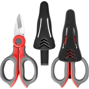 2 Pack Electrician , Heavy Duty Stainless Steel   and Soft Rubber Grip, Electrician Shears with Protective Cover, 6.1 Inch (Gray/Red)