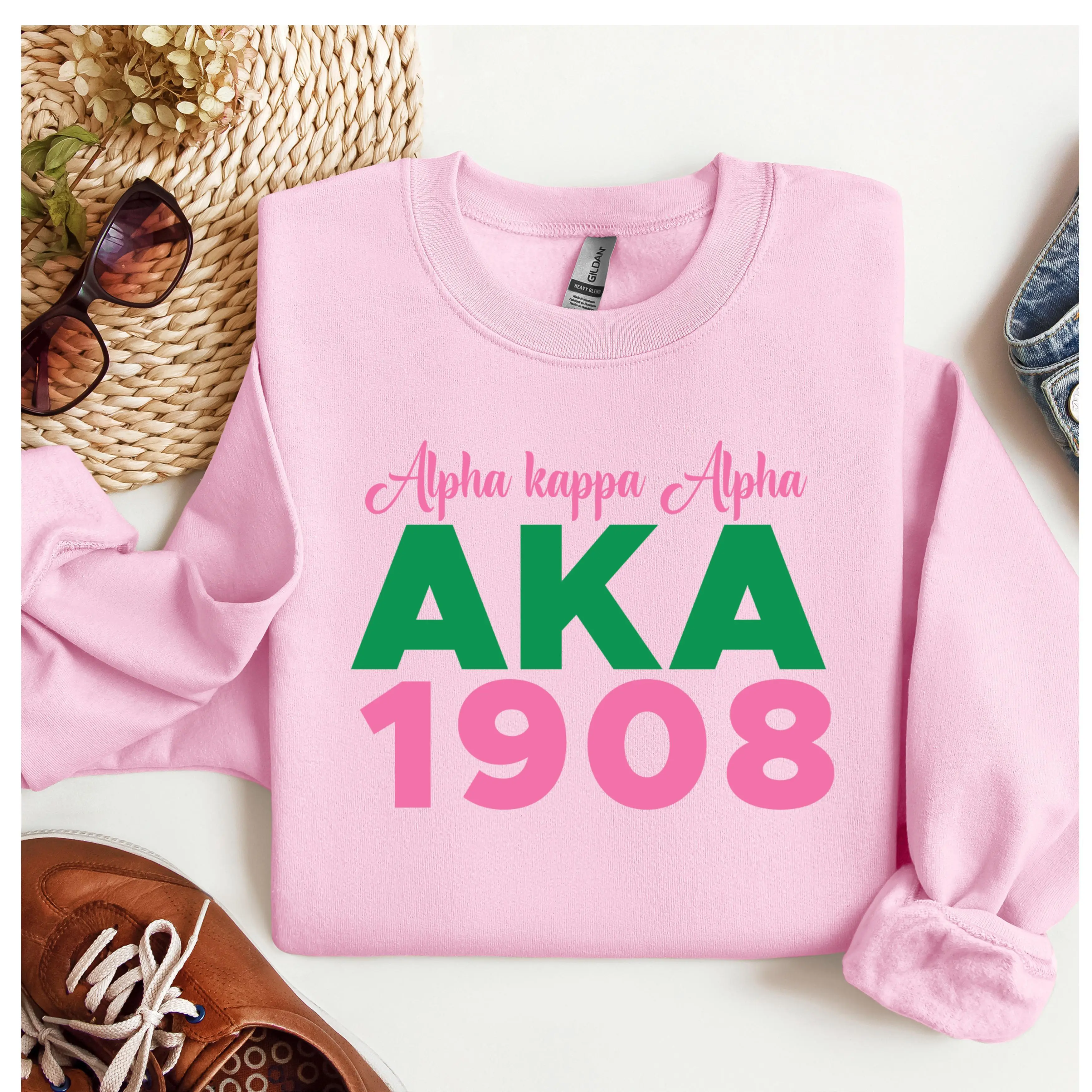 Alpha Kappa Alpha Sorority Sweatshirt, AKA Pink Green Crewneck, Sorority Graphic Sweater, AKA Gift Apparel