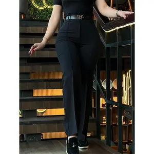 Black High-waisted, Slim-fit Commuter Suit Straight-leg Pants