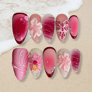 Elegant Floral Nail Art Set, Glossy Finish, Medium Length, Non-Flammable, Single Pack, Perfect for European Style Manicures, Flower Design Nails