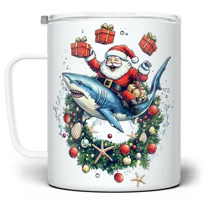 LOFTIPOP Fun Santa Shark Christmas Mug, Funny Beach Coastal Holiday Cup, Designed and Printed in the USA by Loftipop