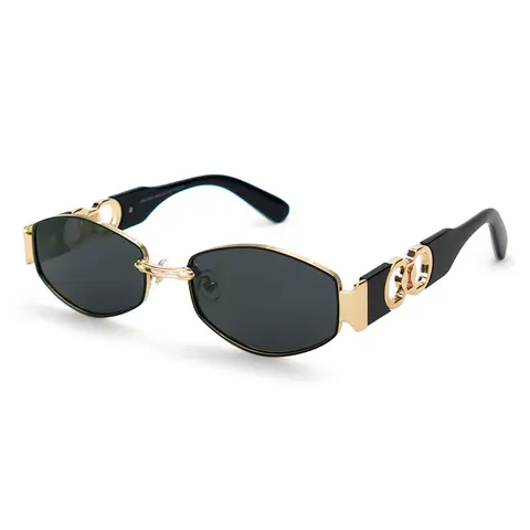 Women's Polarized Sunglasses - High-Quality Full Rim Oval Gold Frame, Black-Brown Gradient Lenses, Chic Retro 00s Trending Glasses, Stylish Accessories, for Beach, Travel, Family Use - SM0101