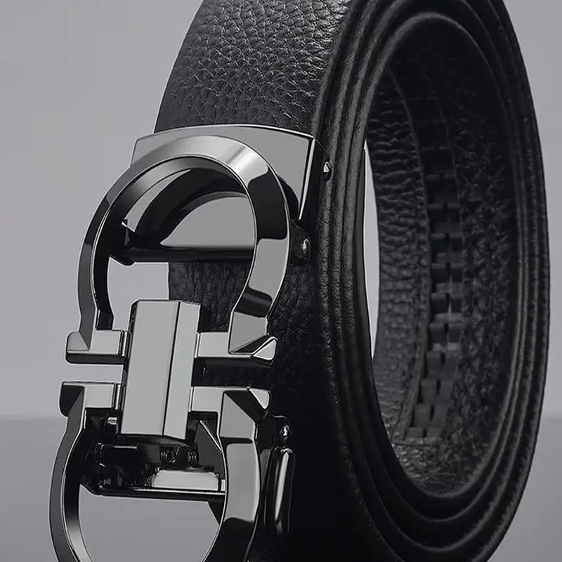 Men's PU Leather Belt with Automatic Buckle, Durable Alloy Waistband, Casual Men Fashion Universal Fit Belt for All Seasons, Plain Pattern, Adjustable Waist Belt