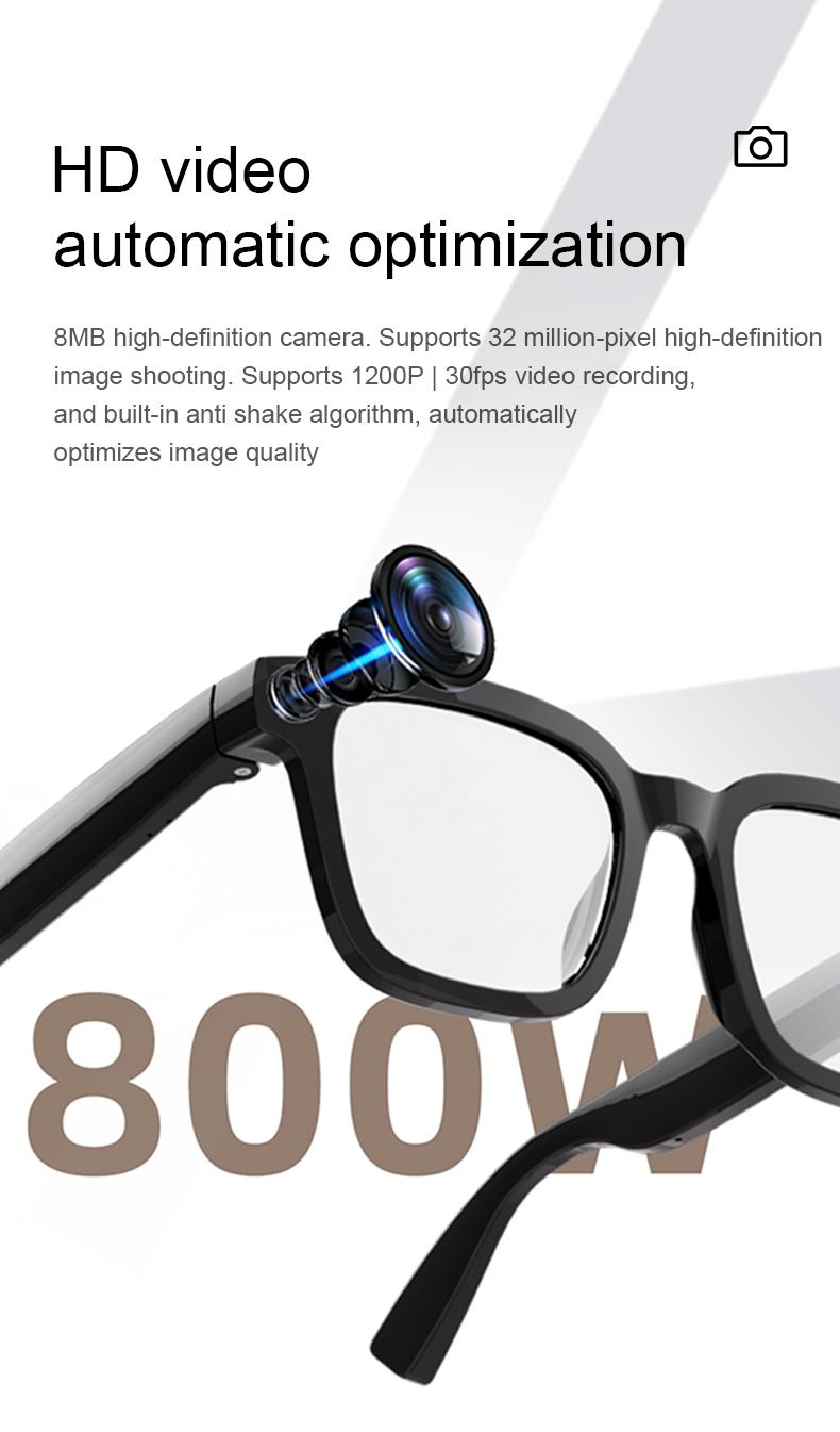 Smart Bluetooth Glasses with HD Camera, 1200p Video Recording Wearable Smart Glasses, Anti-shake Shooting Outdoor Sports Camera Sunglasses, Multifunctional Wireless Audio Glasses with Intelligent Voice Assistant, Built-in Earphone Anti-blue Light Eyeglass