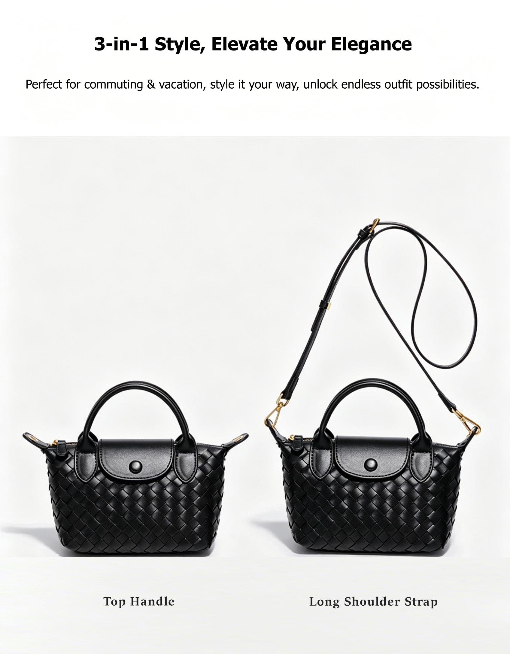 New Arrival Vintage Woven Leather Bag for Women, Retro Small Shoulder Crossbody Bag, Soft Leather Handbag for Commute, Versatile Crescent Hobo Bag, Dumpling Bag