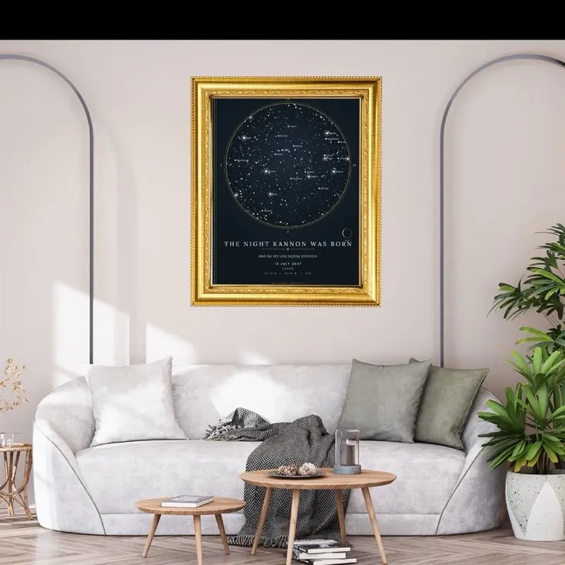 Custom Star Map Print — The Night Sky On Any Date, Personalised Constellation Poster, Gothic Wall Art, Anniversary & Memorial Gift