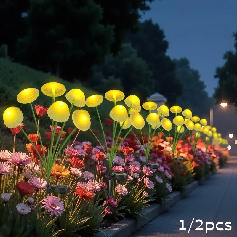 Solar LED Jellyfish Mushroom Light, Outdoor Ground Lawn Lamp, Outside Lights, Yard Lighting, Two Lighting Modes, Smart Light Sensor, Automatic Brightness, Garden Decoration, Solar Garden Lights, Solar Garden Lamps