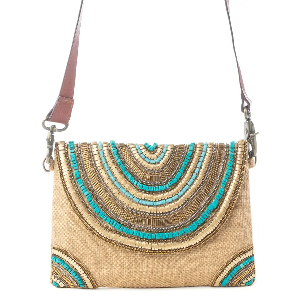 Myra Aurora Sands Western Beaded Women's Crossbody Bag - Sahara Dune, Lightweight Durable 2-Toned Sparkle, Multi-Compartment, Colorful Beadwork, Arc Pattern, Adjustable Strap (Americana Women's Crossbody & Shoulder Bags)