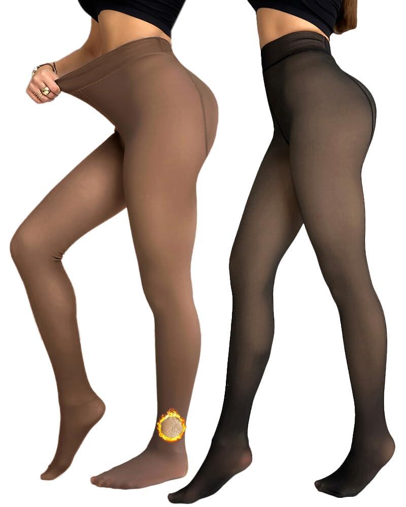 [PLUS SIZE] CHICME  Warm Winter ShapeLift 2-Piece Magic Fleece Lined Leggings/Thick Elastic Waist Thermal Pantyhose Tight Thin Fleece Thermal Pantyhose Warm Leggings Fit Casual