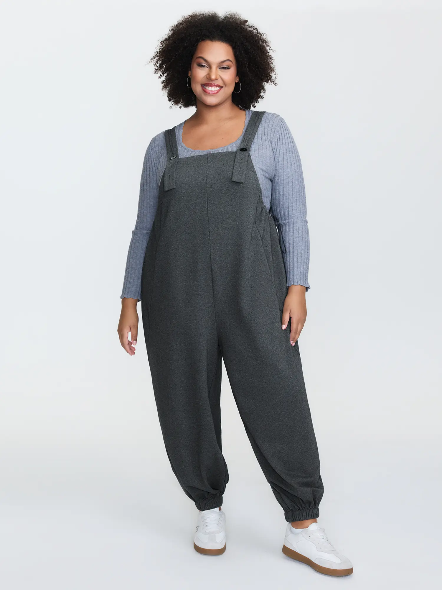 BloomChic Women's Plus Size Overalls, Casual Sleeveless Jumpsuit in a Solid Cotton Blend with an Adjustable Drawstring and Pockets, Garment, Fabric, Cold Wash, Basic Fit, Polyester, Loose Cut, Medium Stretch, Side Pockets, Medium Flex, Adjustable Overalls